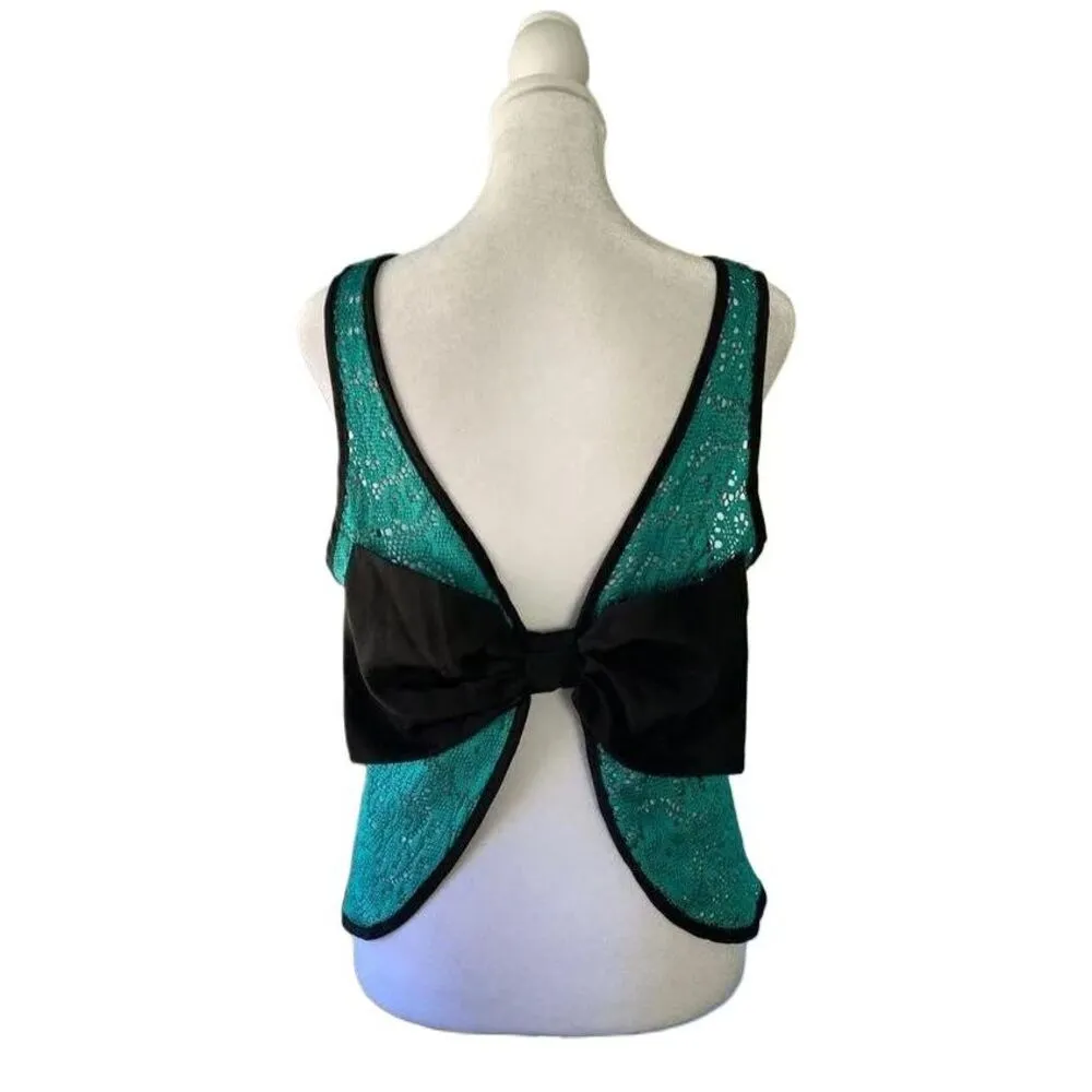 Womens Fio Fio Green Black Lace Sleeveless Bow Tie Crop Top Tank Top Size Medium - Image 2