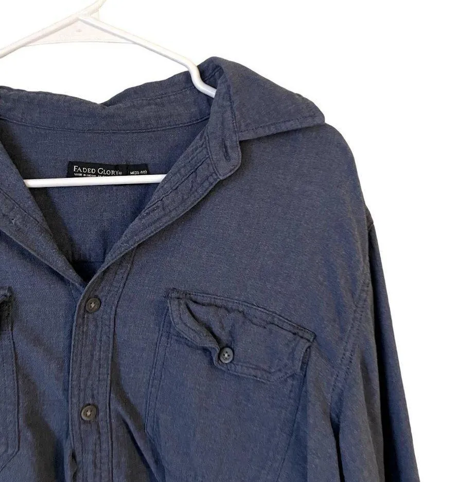 Faded Glory blue button down long sleeved top classic comfort oversized cotton - Image 2
