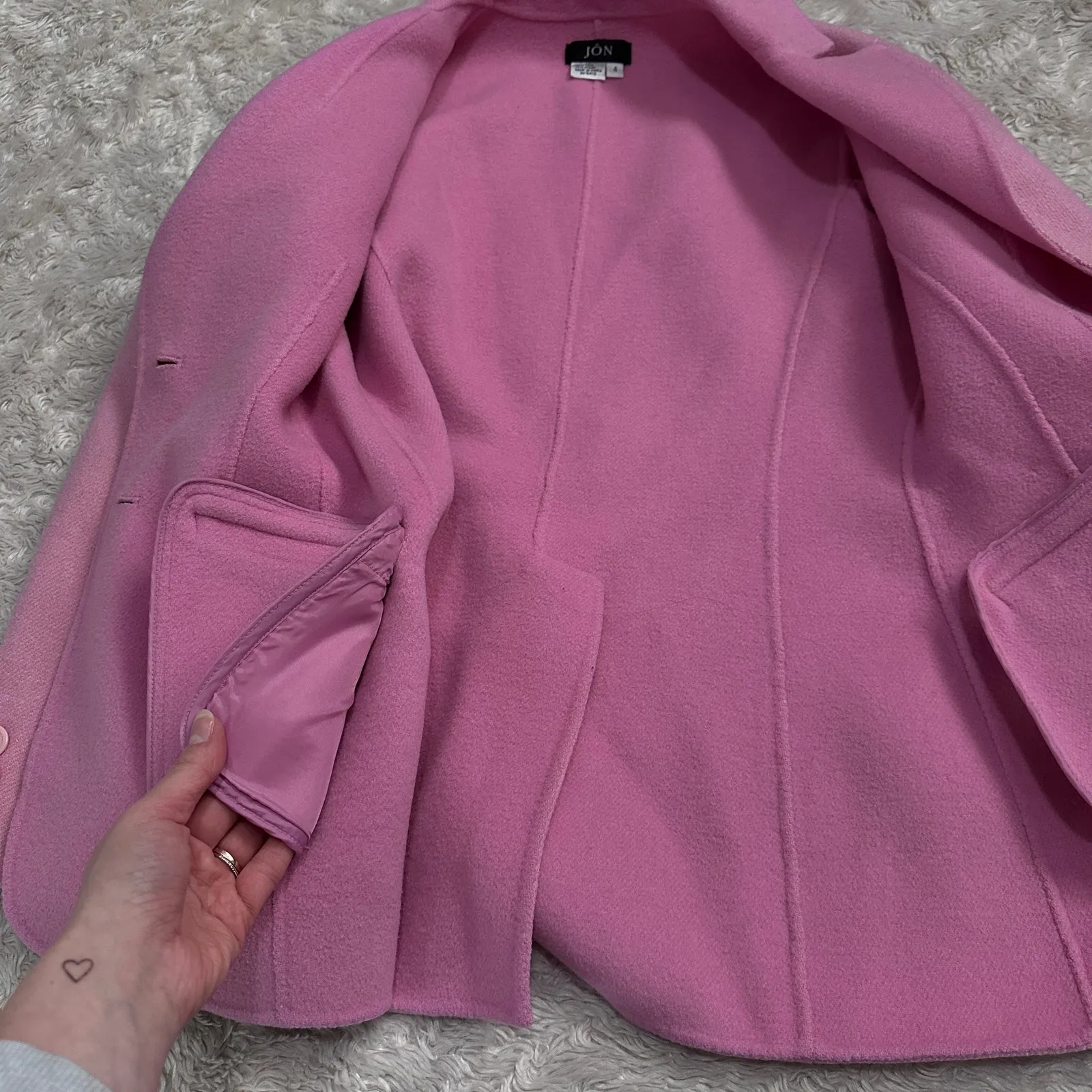 Vintage 80s Jôn Tailored Flocked Wool Knit Blazer Jacket Collared Candy Pink Size 4 - Image 13
