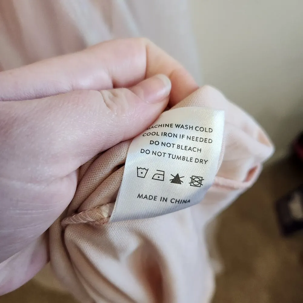 Baltic Born Long Sleeve Smocked Waist Sheer Tulle Maxi Dress Nude Size XL Tan - Image 8