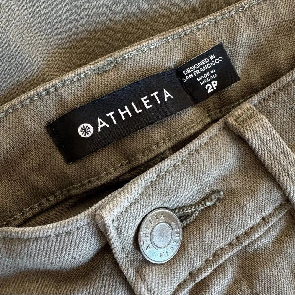 Athleta Flex Olive Green Straight Cropped Jeans Size 2 Petite - Image 8