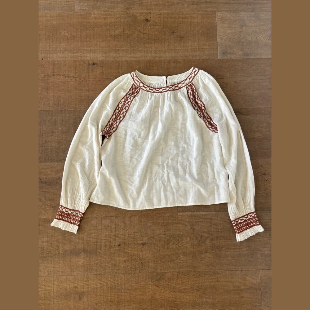 faherty arles gauze cotton embroidered long sleeve Brown Size XL - Image 3