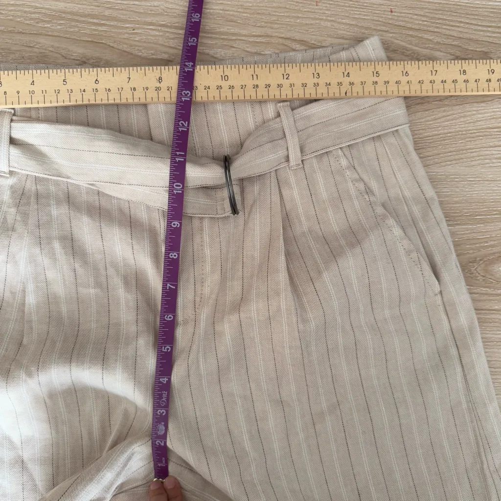 Banana Republic 10 Belted Shorts High Waist Stripe Linen Blend Minimal Tan Beige - Image 7