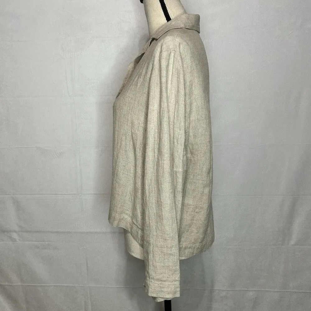 Eileen Fisher Tan One-Button Shirt Jacket Linen Rayon Blend Sz Petite Small PS - Image 4