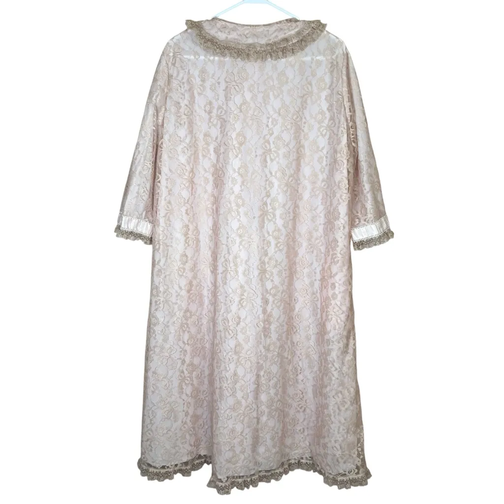 VTG Odette Barsa Peignoir Housecoat Dressing Gown 60s Pink Ivory Lace Pocket O/S Size undefined - Image 14