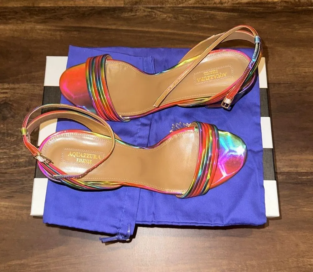 NIB Aquazzura Sundance 50mm Rainbow Sandals in Size 10B Pink - Image 4
