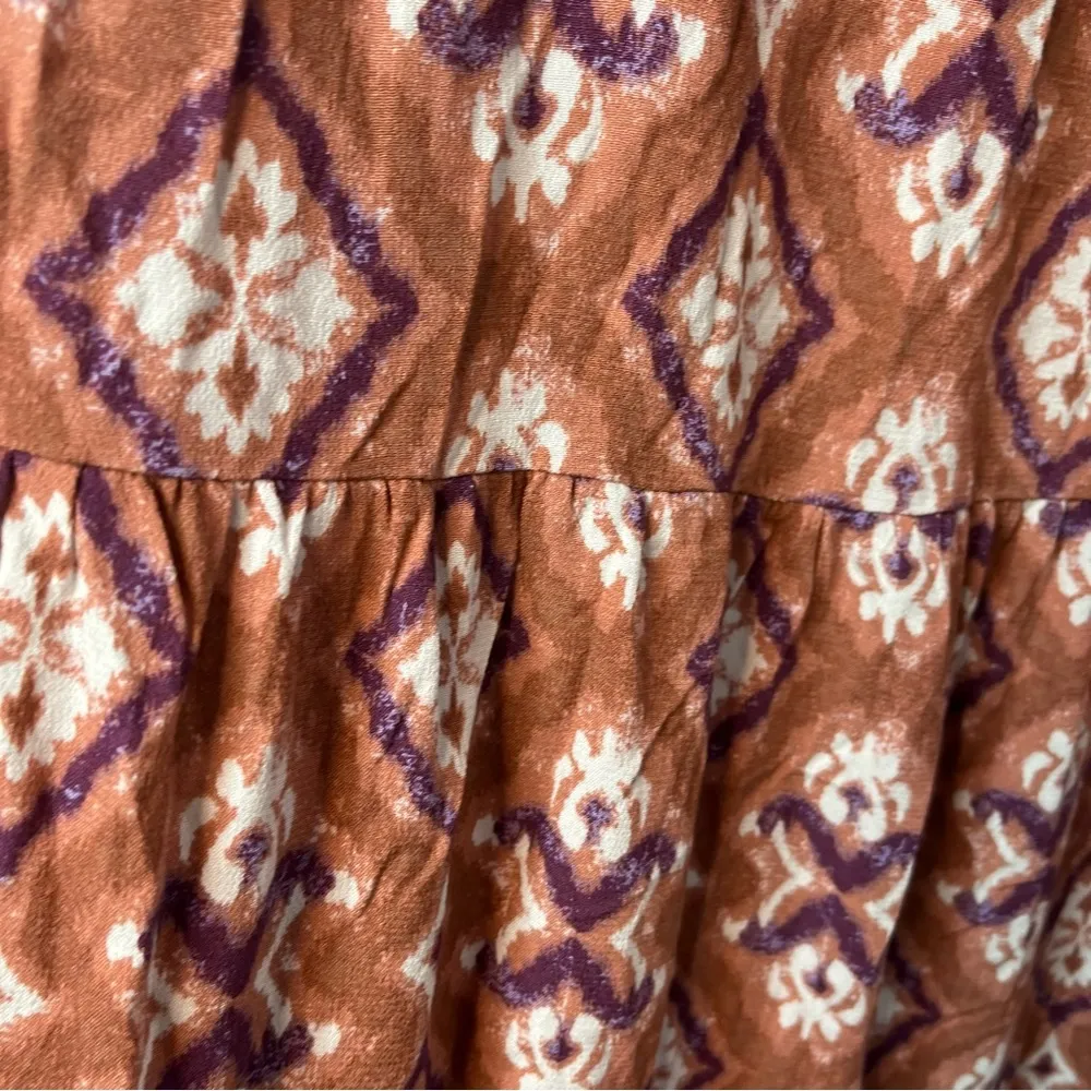 Knox Rose Cognac Puff Short Sleeve Tiered A-Line Midi Dress Size S New! - Image 9