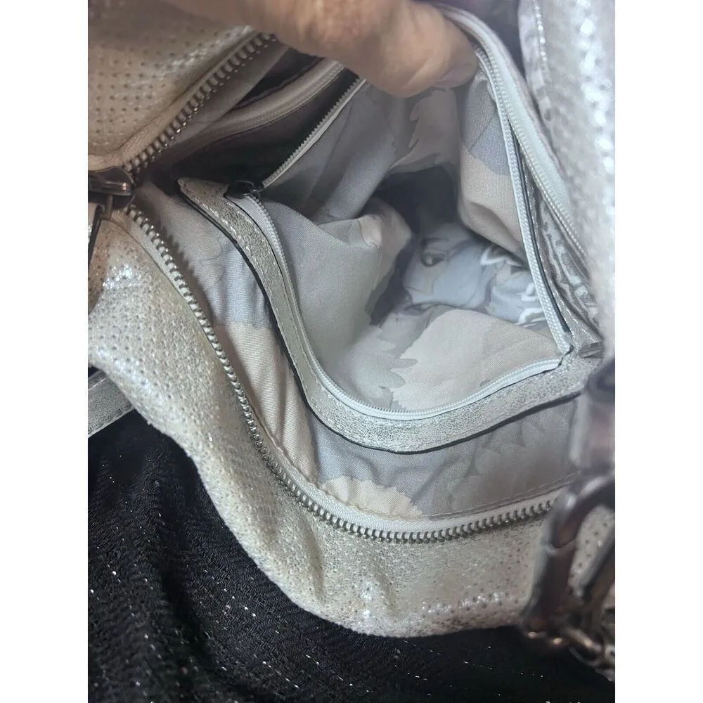 Suri Frey Crossbody Shoulder Hobo Bag Purse Silver Vegan Tassel EUC - Image 11