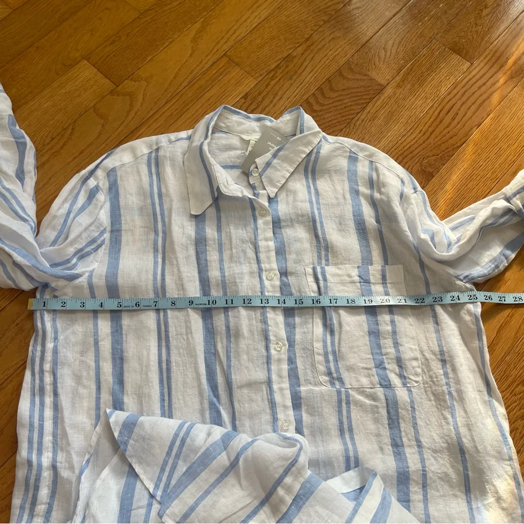 H&M LONG LINEN STRIPED SHIRT DRESS BUTTON DOWN BLUE WHITE LONG SLEEVES SZ LARGE - Image 12