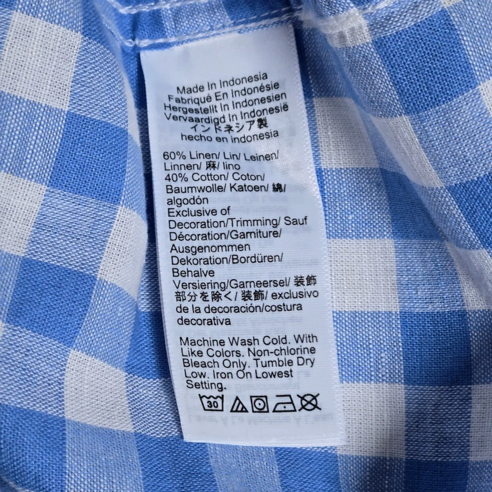 J. Crew Short Sleeve Blue White Gingham Linen-Cotton Pajama Top‎ S NWT - Image 4