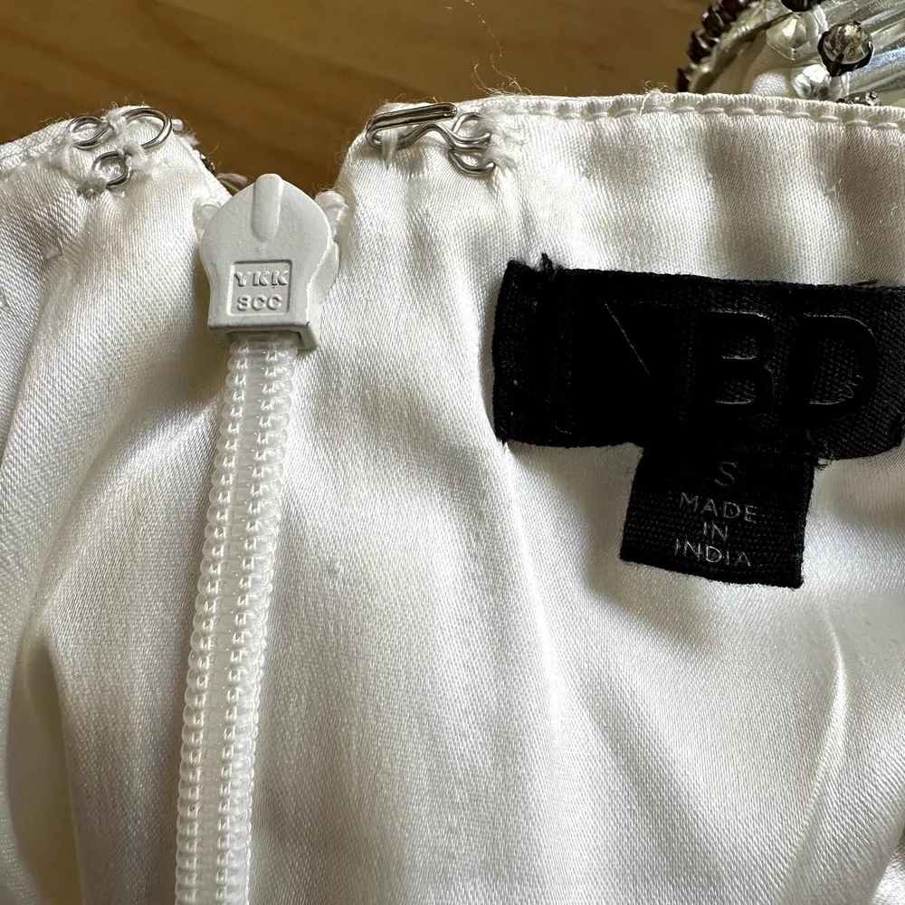 Tavi Mini Dress Plunging V Neck Cross Back Crystal Embellished White Small - Image 3