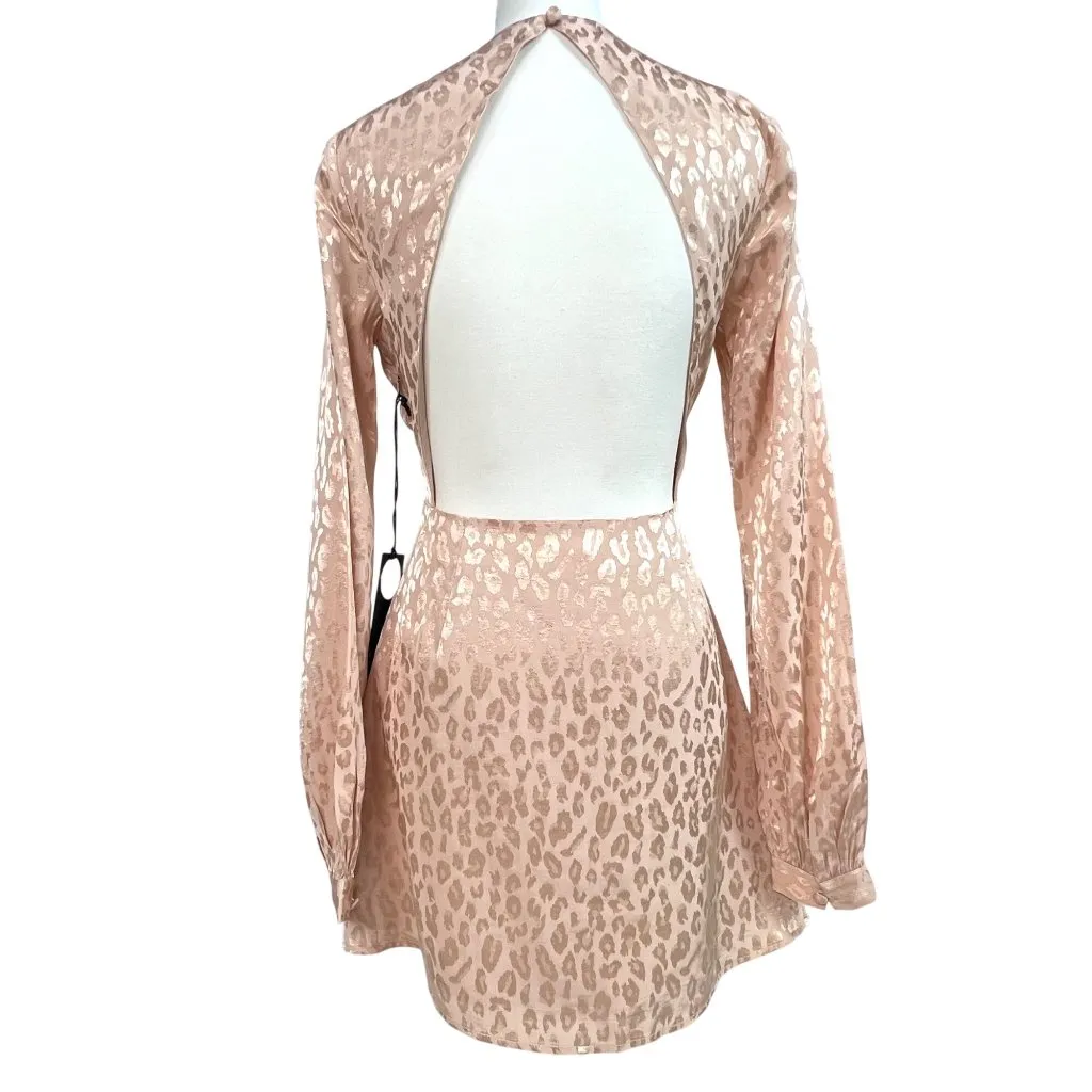 Privacy Please Revolve Ella Satin Blush Cheetah Open Back Cocktail Dress XS New - Image 6