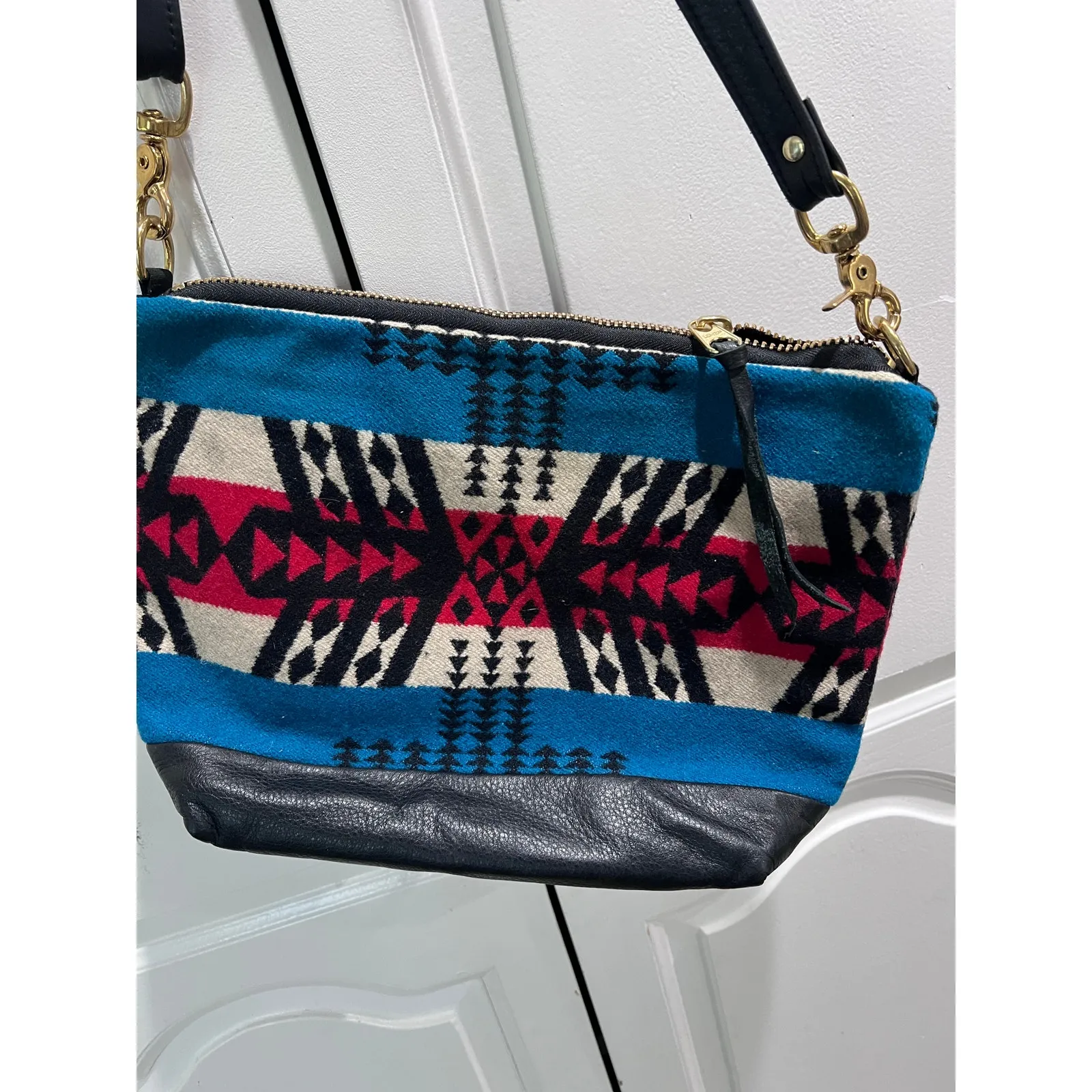 RAIS CASE Wool Crossbody Bag Made in USA Pendleton Style Leather Strap Southwest - Image 14