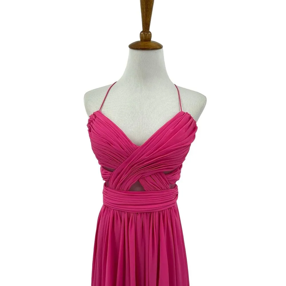 Cache Dress Womens 8 High Low Chiffon Pink Pleated Cutout Evening Prom Y2K - Image 2