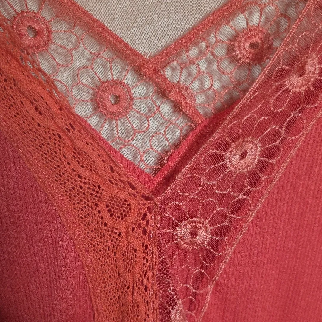Free People Lola Top Lace Long Sleeve Small Knit Rose Crimson Womens Size Small - Image 4