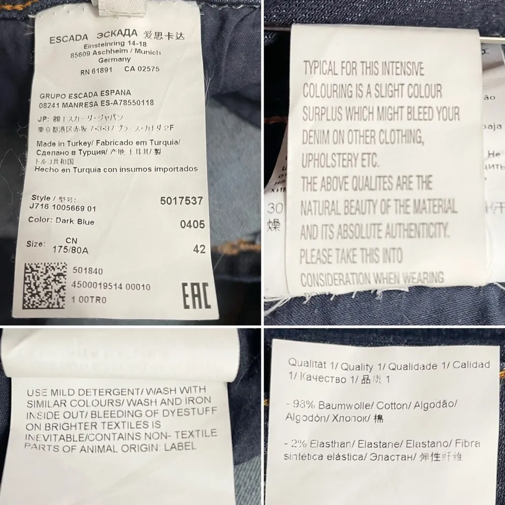 Escada Sport Straight Leg Jeans Dark Rinse Wash Size EU 42 | US 14 Designer Luxe Blue - Image 10