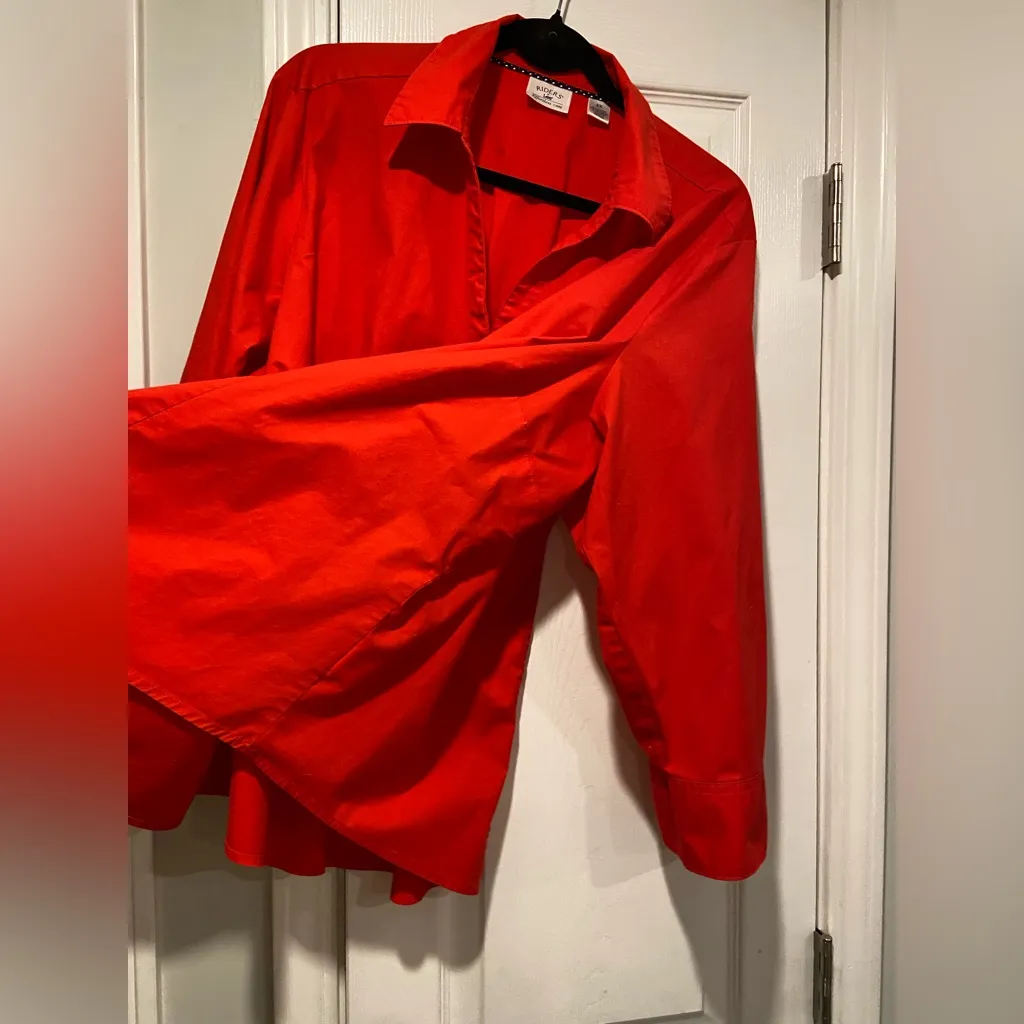 Lee Riders Size 2X Red 3/4 Split Hem Sleeve Button Down Collared Shirt Stretch - Image 5
