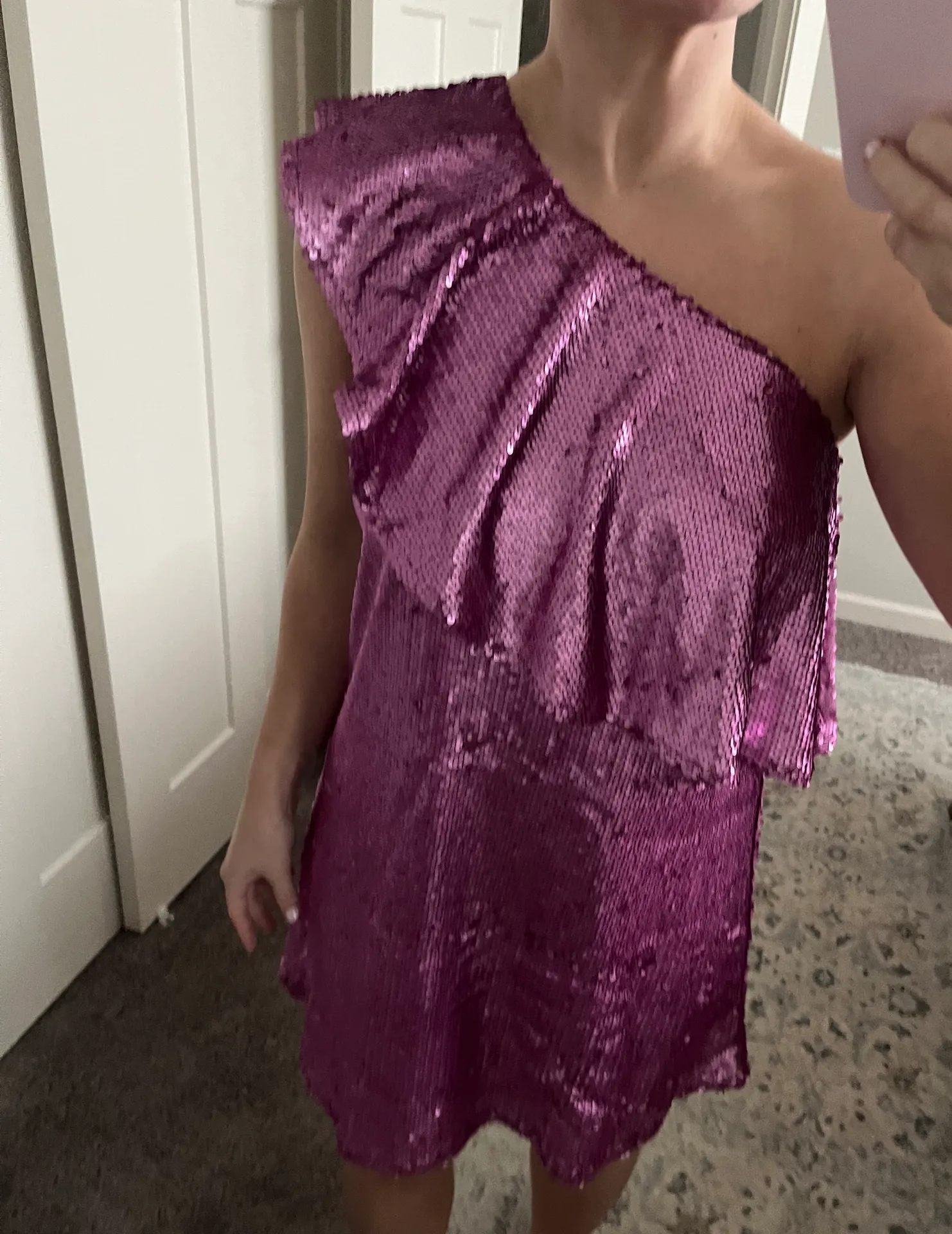 TCEC NWT One Shoulder Pink Sequin Dress - Image 7