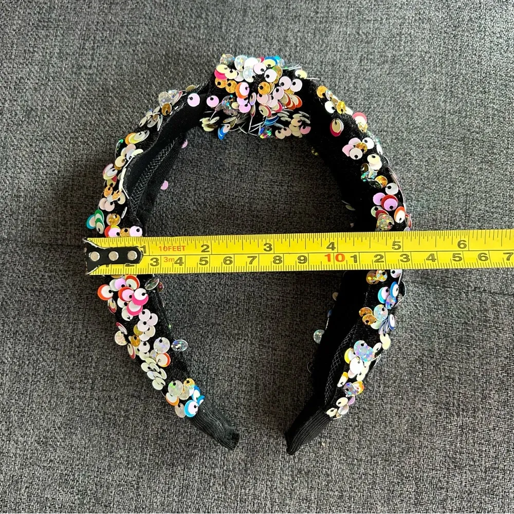 Colorful, Sparkly Sequined Knot Headband, Black, Multi Colored, Rainbow Black - Image 5