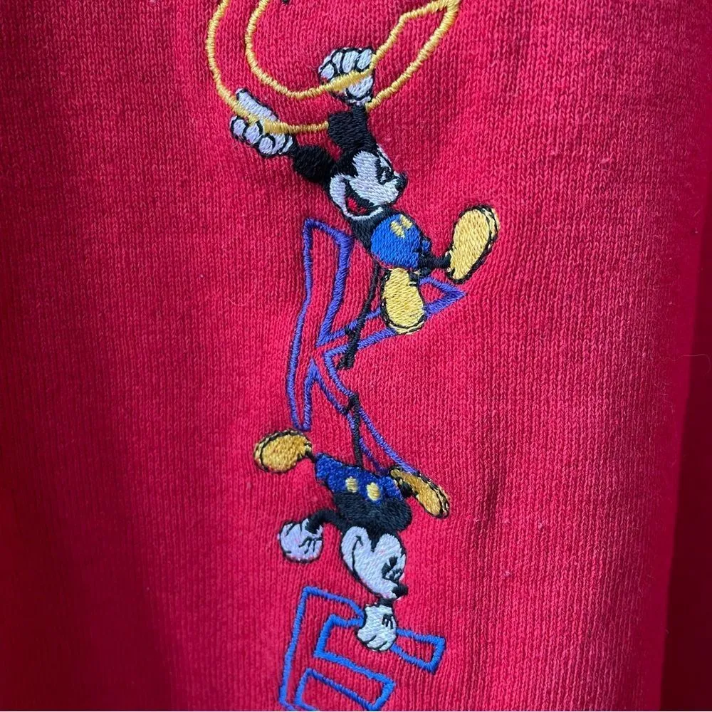 Vintage 90s Mickey & Co Disney Embroidered Crewneck Sweatshirt Red L - Image 3