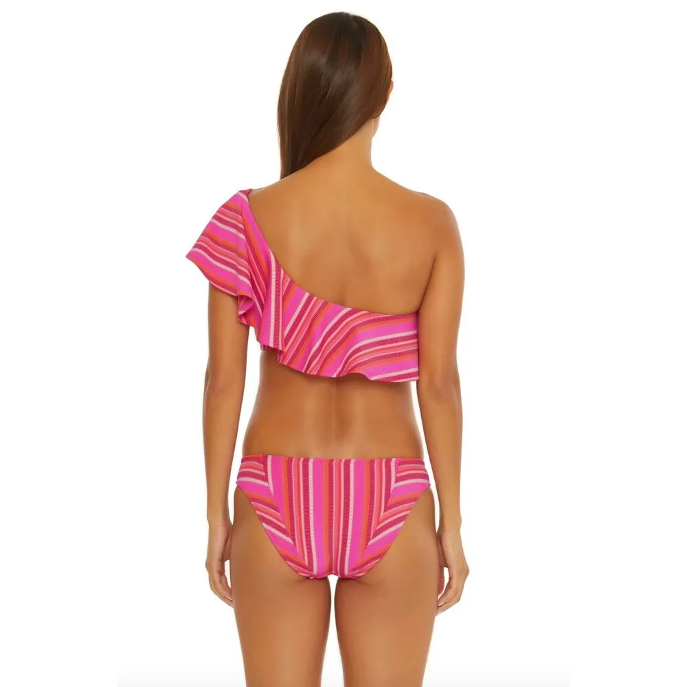 Trina Turk Marai Swimsuit Set One Shoulder Ruffle Pink Striped Padded US 10 NWT - Image 2