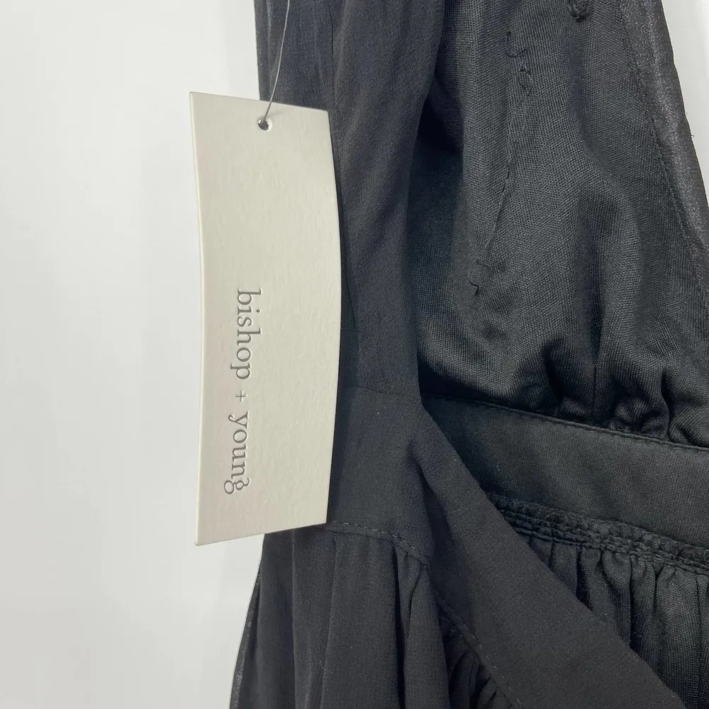 BISHOP + YOUNG BLACK PLUNGING NECKLINE FLOWY SILHOUETTE MAXI DRESS MEDIUM - Image 4