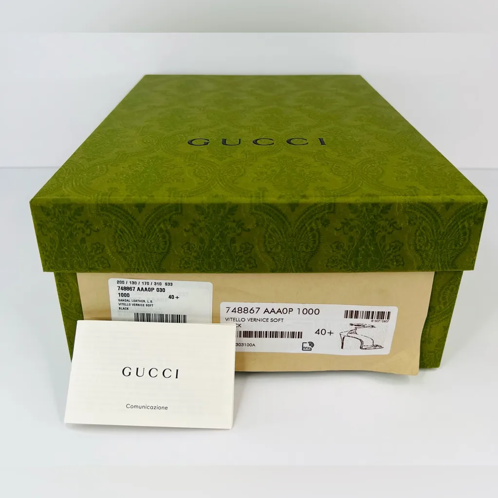 Gucci Double G Crystal Embellished Open Toe Patent Strappy Heel Sandals EU 40.5 - Image 2