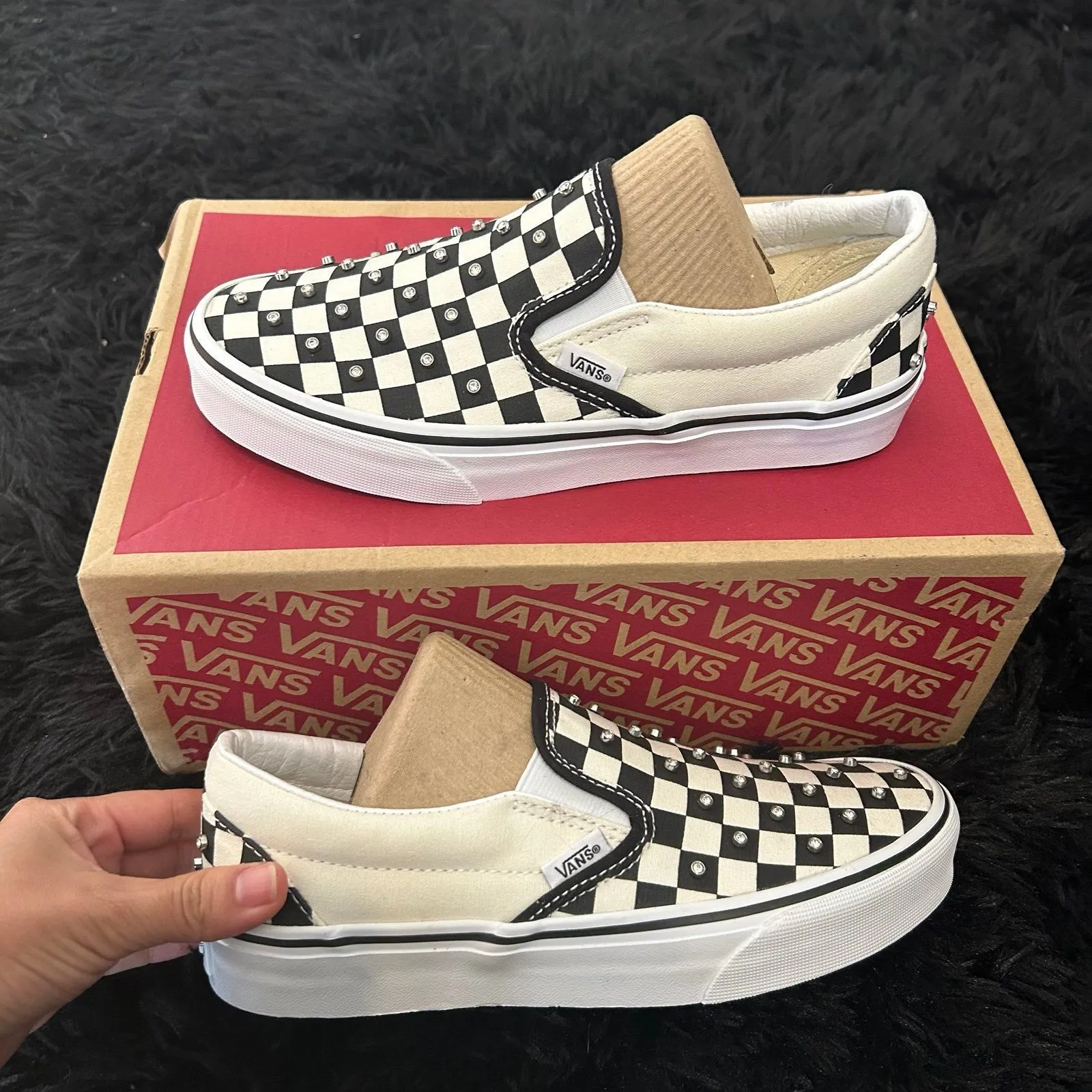 VANS checkerboard rare slip on shoes sneakers women’s 7 new - Image 6