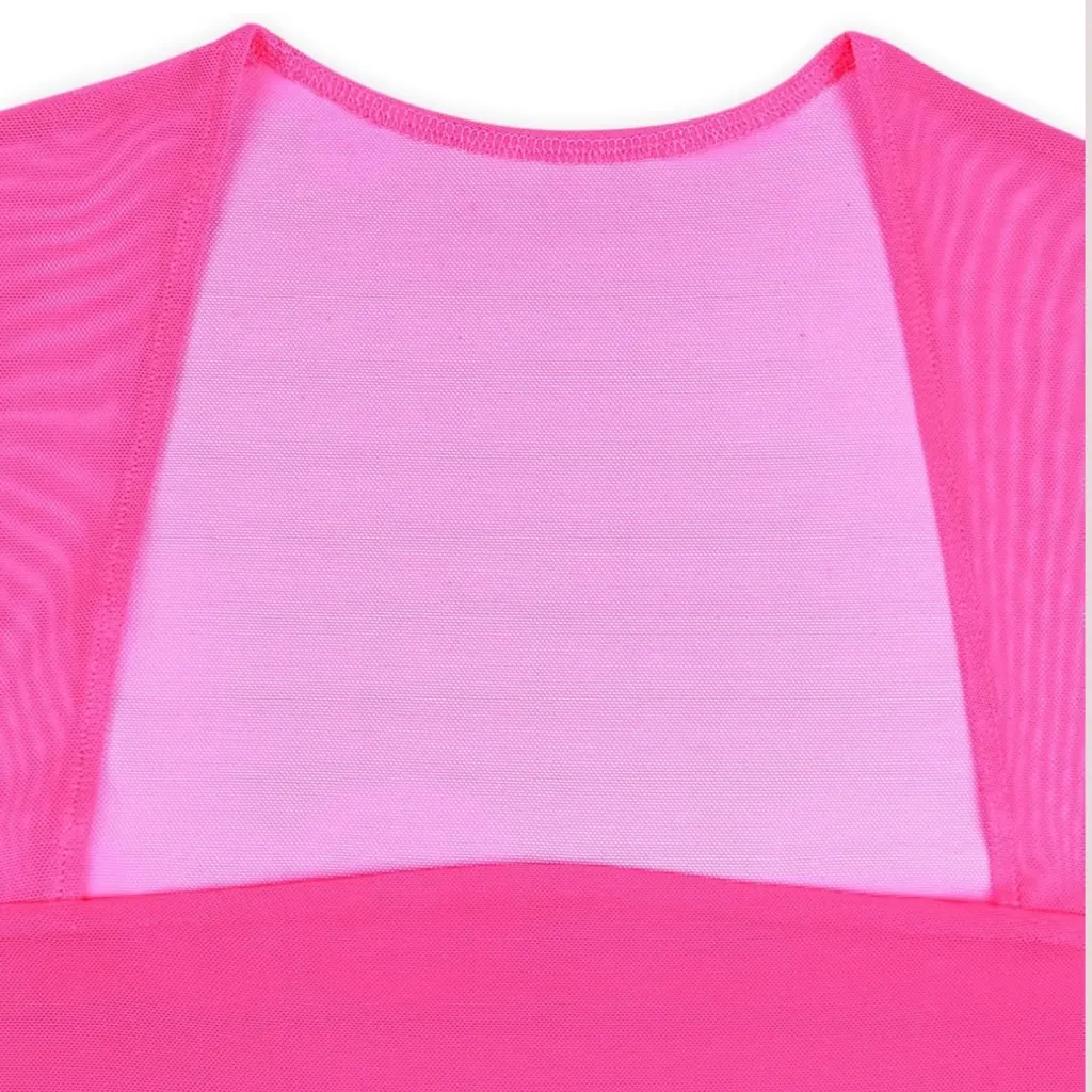 NWT REORIA Mesh Sleeve Square Neck Bodysuit – Hot Pink – Small - Image 4