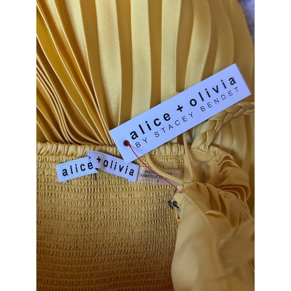 NEW Alice + Olivia Powell Pleated Cutout Satin Wide Leg Golden Jumpsuit size 0 - Image 11