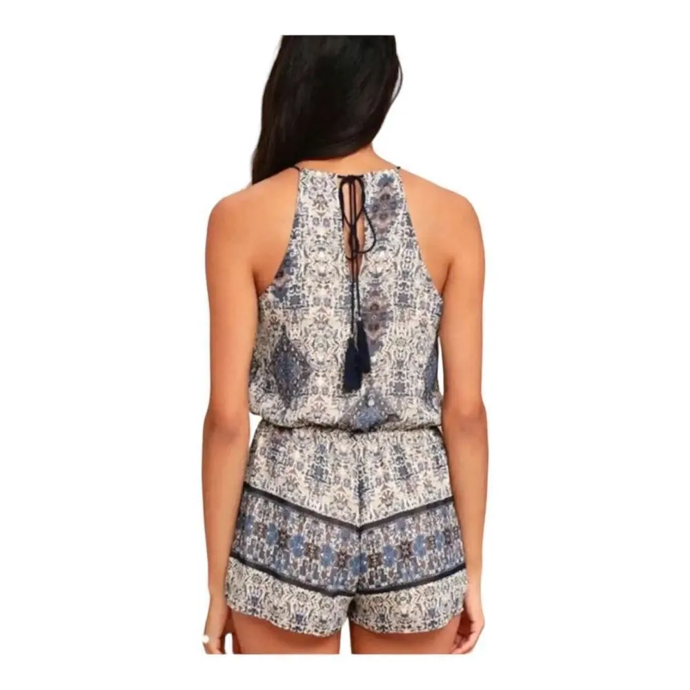 LuLus Bold Moves Navy Blue Pattern Printed Romper - Image 3