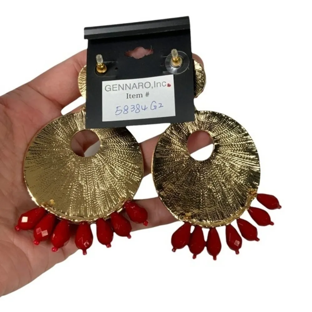 Multicolor‎ artisan seed beaded circle dangle earrings Boho resort Red - Image 2