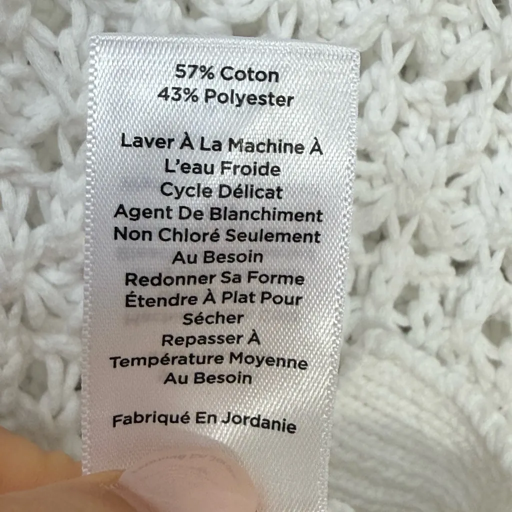 TALBOTS White Crochet Knit Collared V-Neck Sweater Size L - Image 6