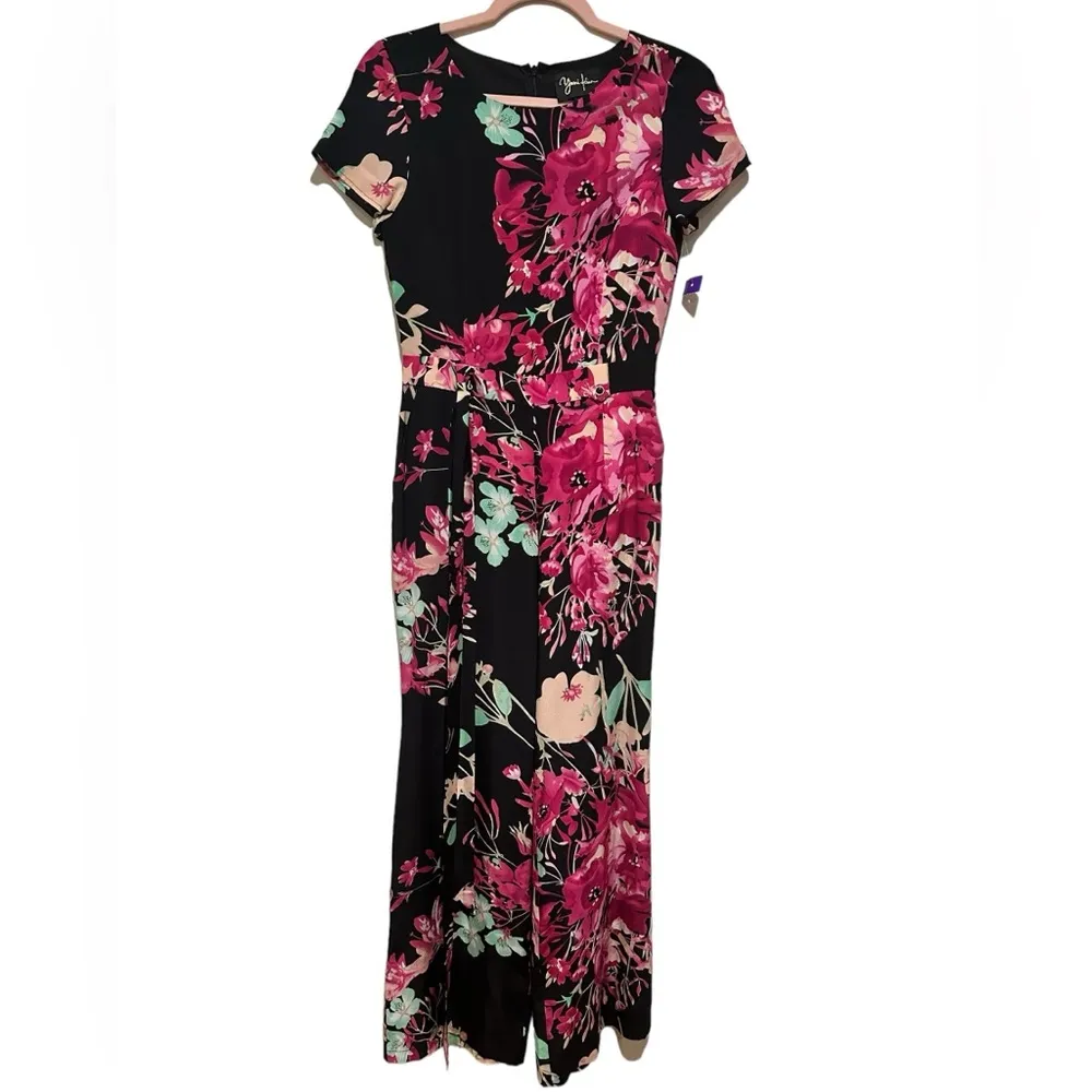 NEW ANTHRO YUMI KIM CINIAS SHORT SLEEVE SILK FLORAL ONE PIECE JUMPSUIT XS - Image 4