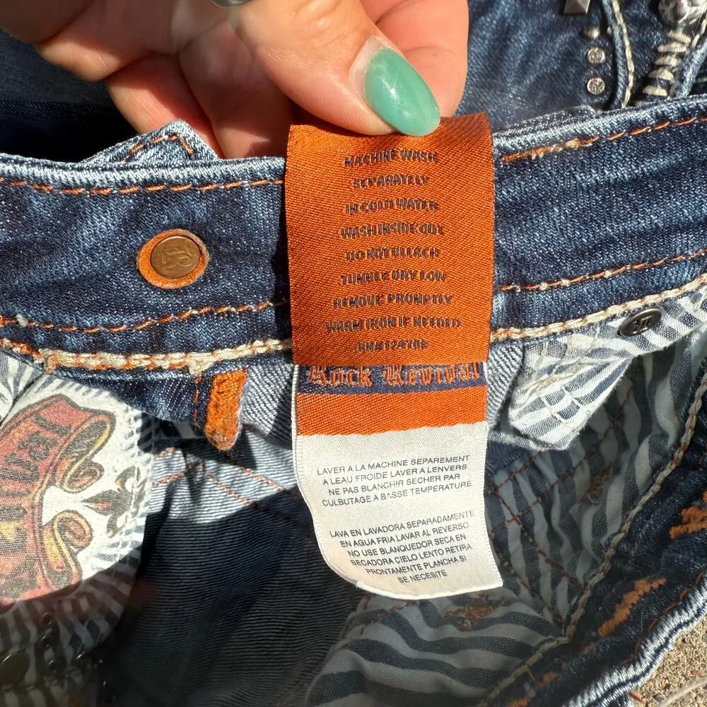 Rock Revival Elaina Boot Cut Bling Embroidered Flap Pocket Jeans Size 28x34 - Image 8