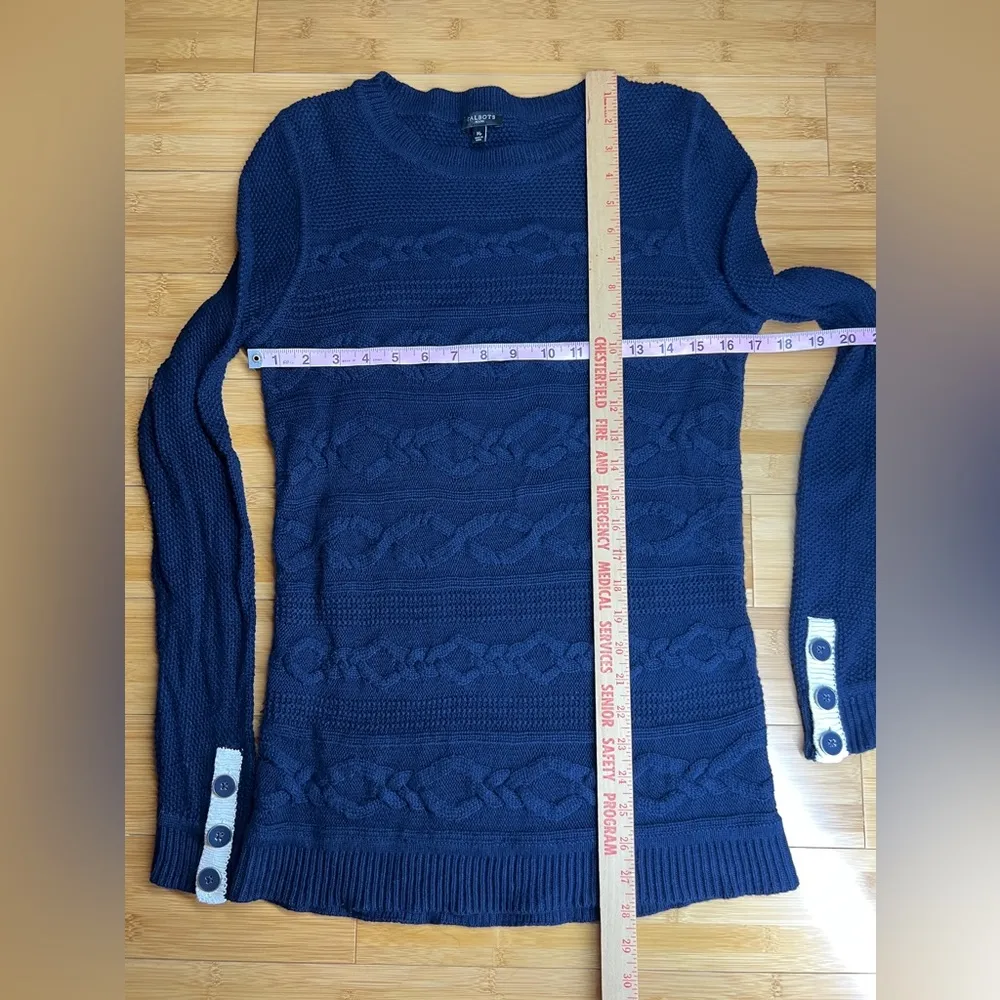 Talbots women’s Navy Pullover long sleeve Button Cuff Cable Knit Sweater|Size:MP - Image 5