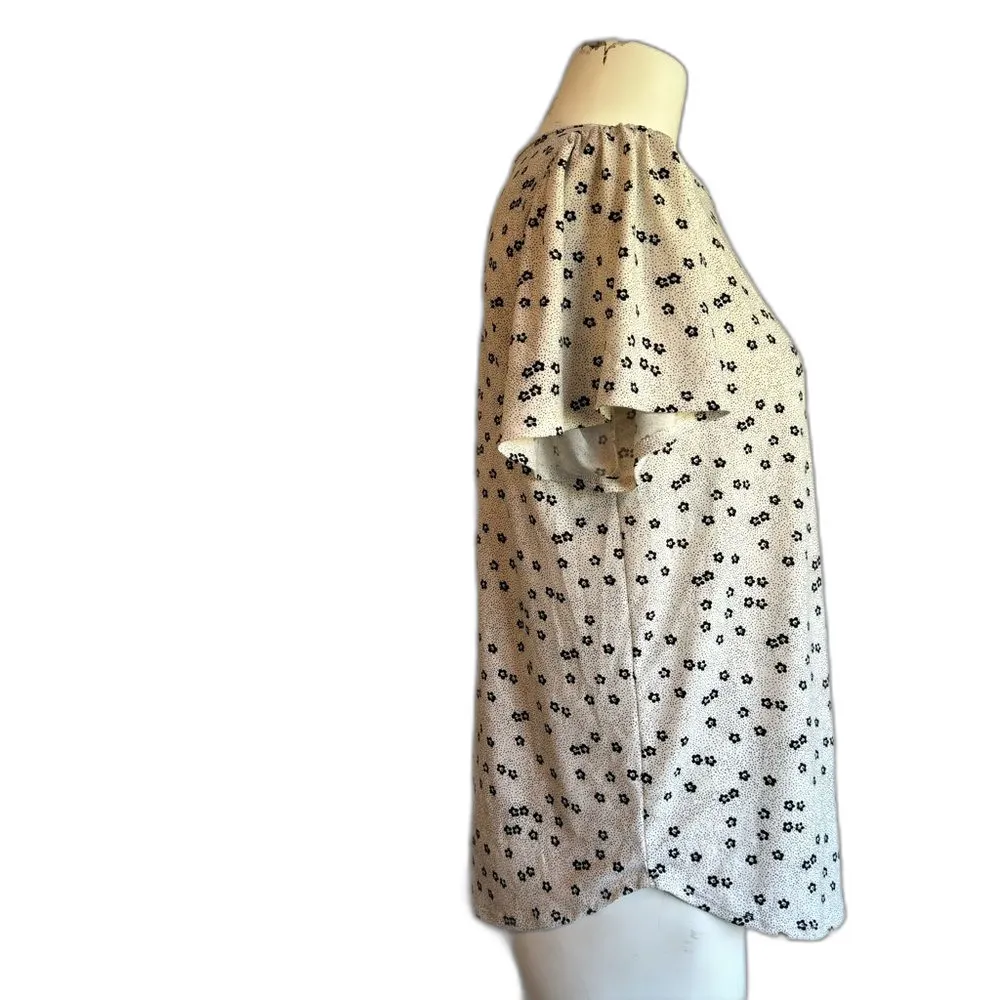 Banana Republic Cream Black Floral Blouse Top S Small - Image 6