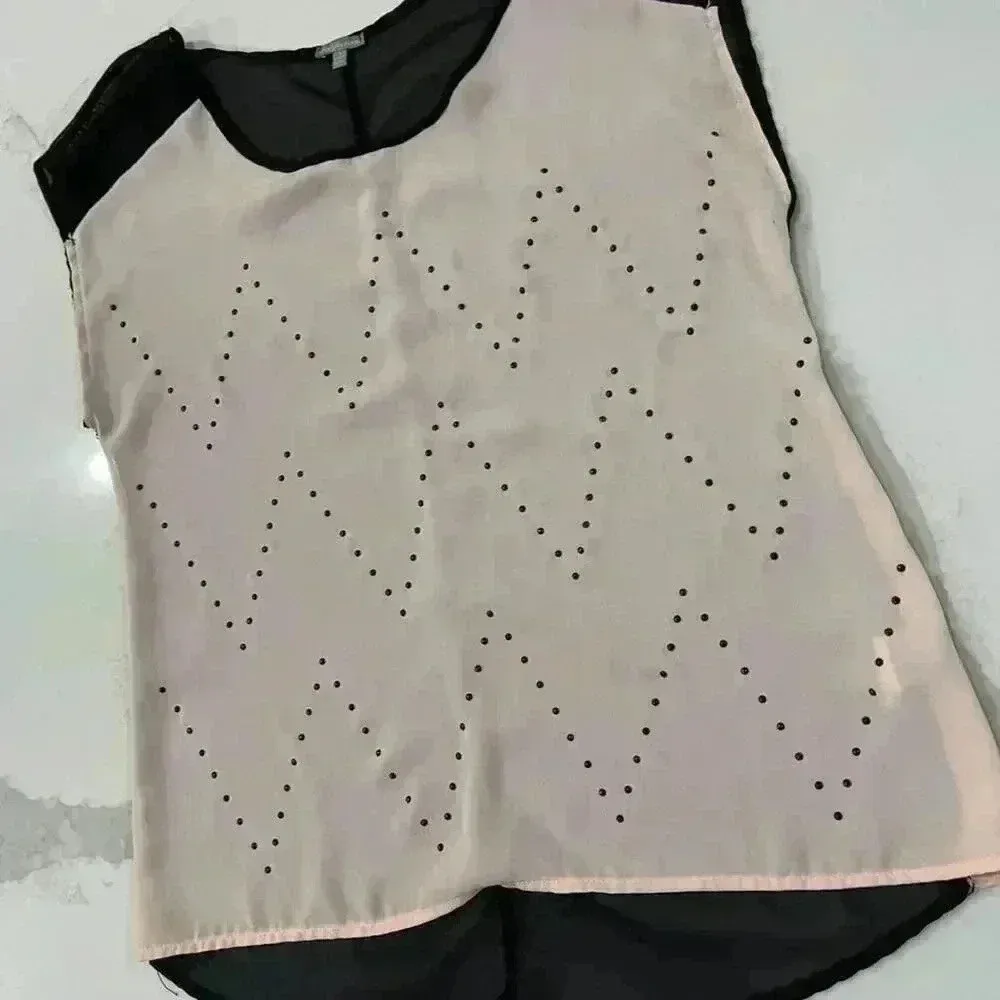 Charlotte Russe Semi Sheer Pink Black Short Sleeve Blouse Studded Women’s Small - Image 2