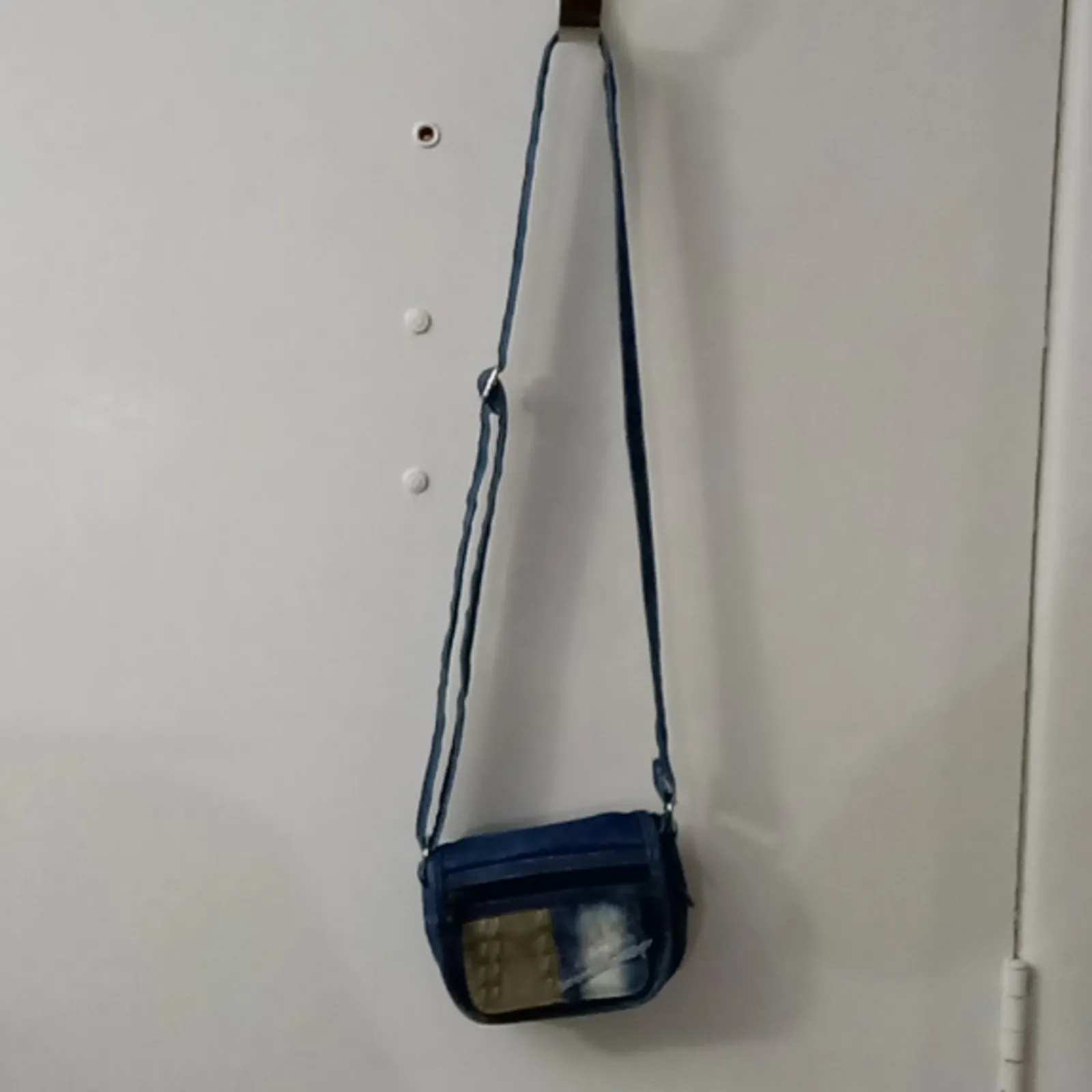 Denim Crossbody Bag Zip/Velcro Closure Boho Festival Hippie School College Blue - Image 3