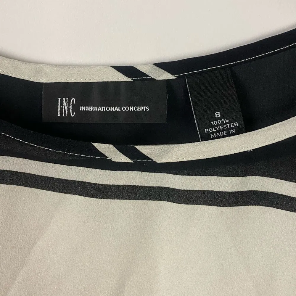 INC INTERNATIONAL CONCEPT Black White Stripe Top 8 - Image 2