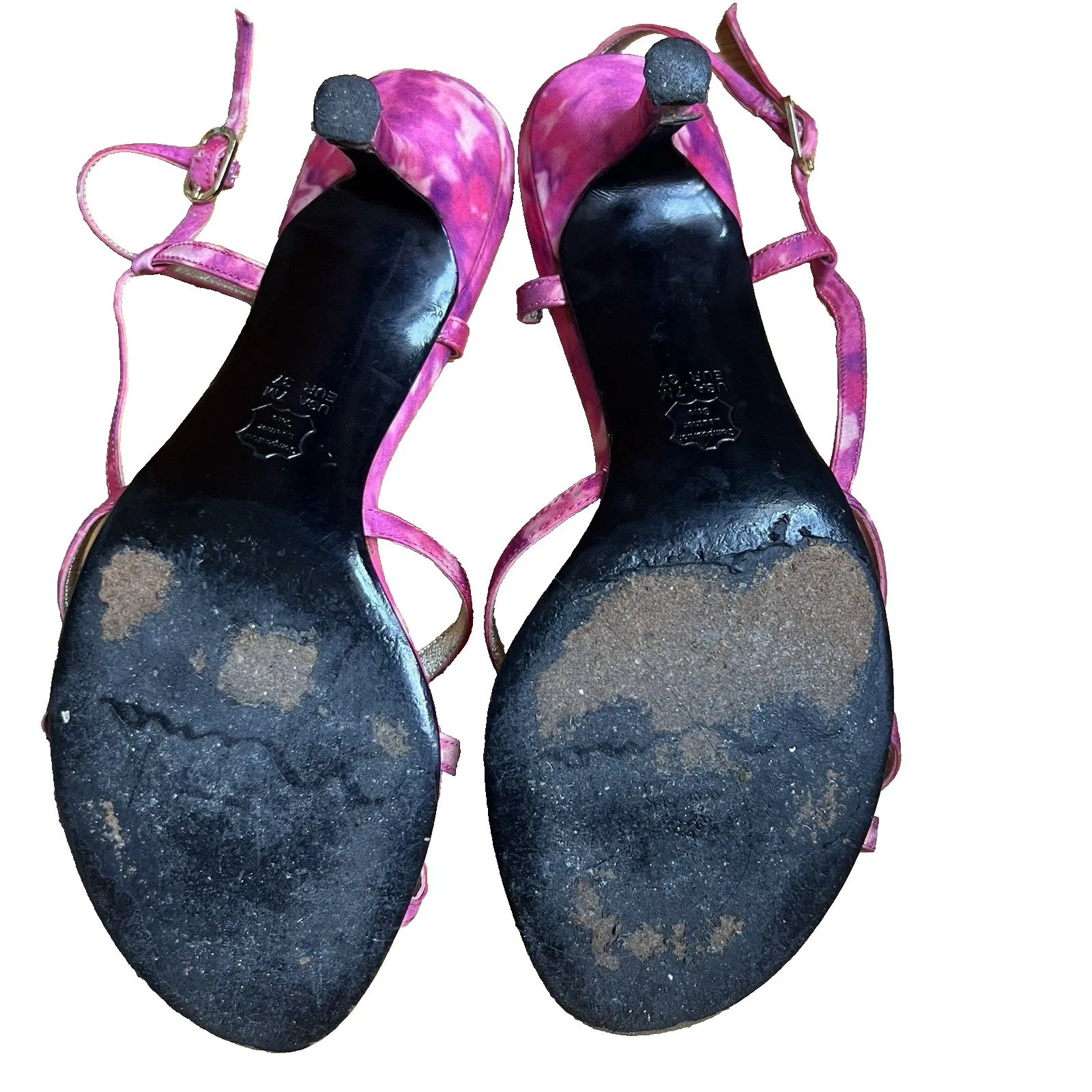 Nina Size 7 Pink Floral Fabric Kitten Heel Strappy Slingback Sandal Leather Sole - Image 6