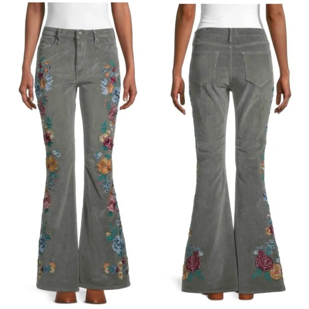 Free People x Driftwood Farrah  
Embroidered Cord Flare Jeans Sz 28 - Image 3