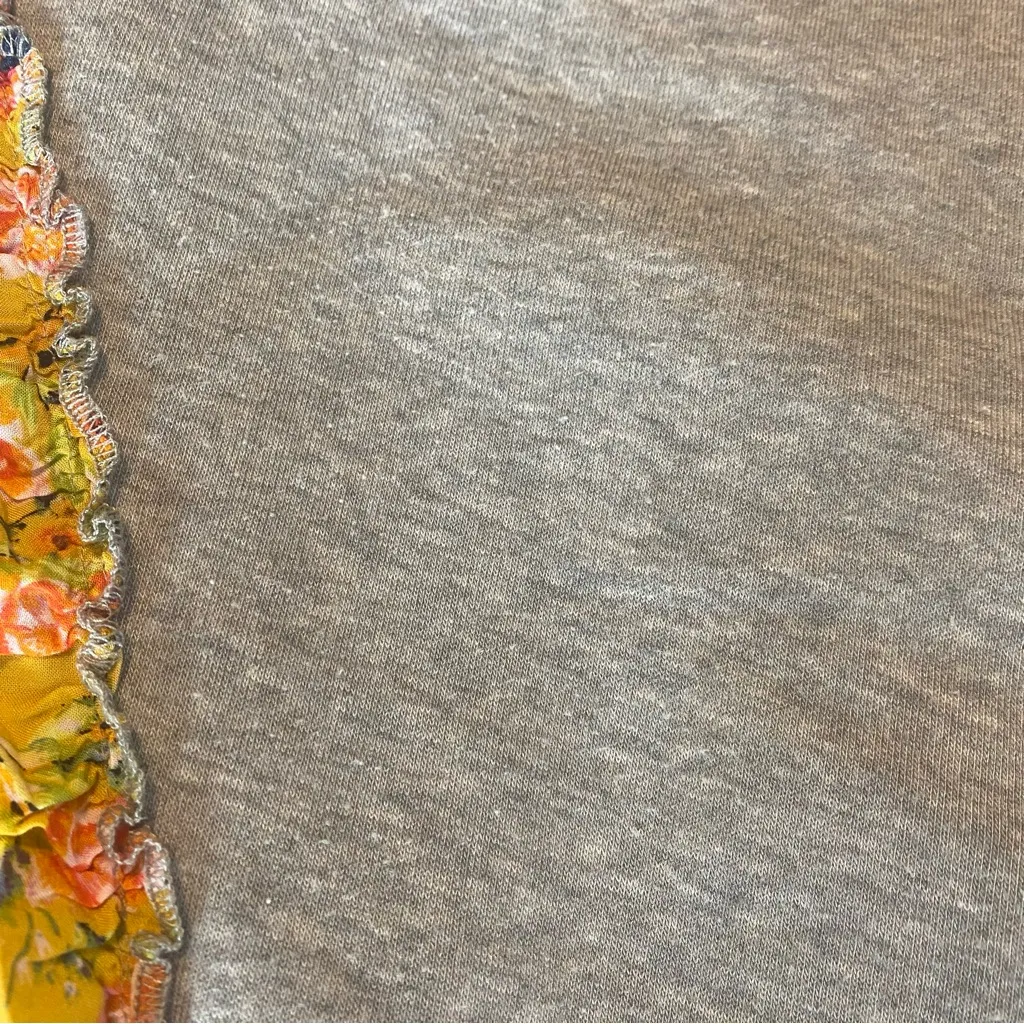 Free People She’s Just So Cute Oversized Floral Ruffle Sweatshirt Size Small Gray - Image 9