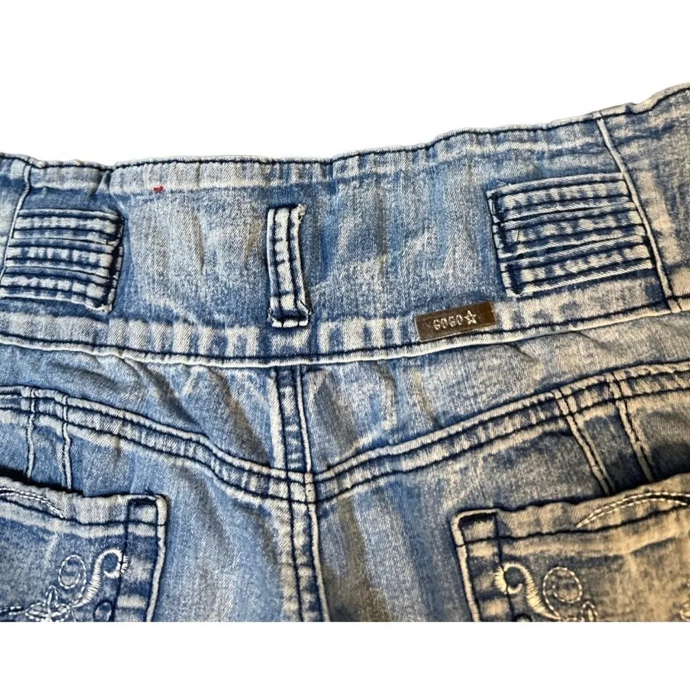 GOGO Star Girls Junior Distressed Crop Short Pants Blue Size 9 Sku 2531 - Image 3