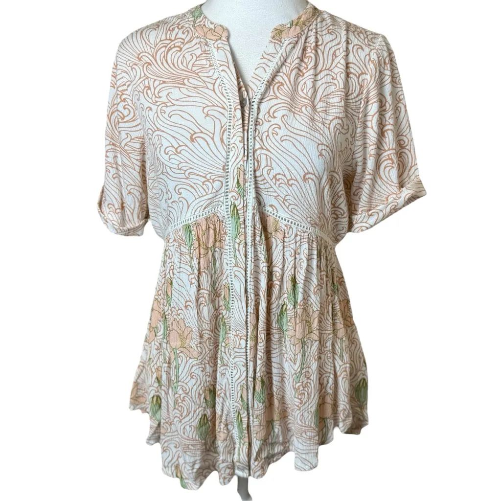 Anthropologie Akemi + Kin Women's Veria Peplum Tunic Pink Floral Size XS Boho - Image 3