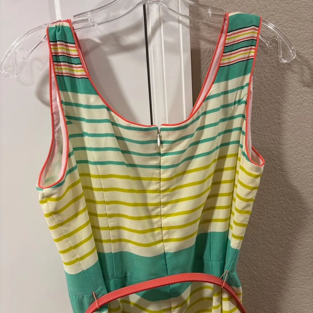 Tiana B Sleeveless Midi Striped Dress 10 Orange/Green/Yellow Fit & Flare Career - Image 13