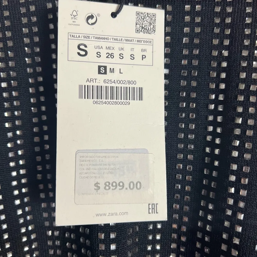 Zara Black Knit Shiny Gem Embellished Long Sleeve Crop Top Size S - Image 16