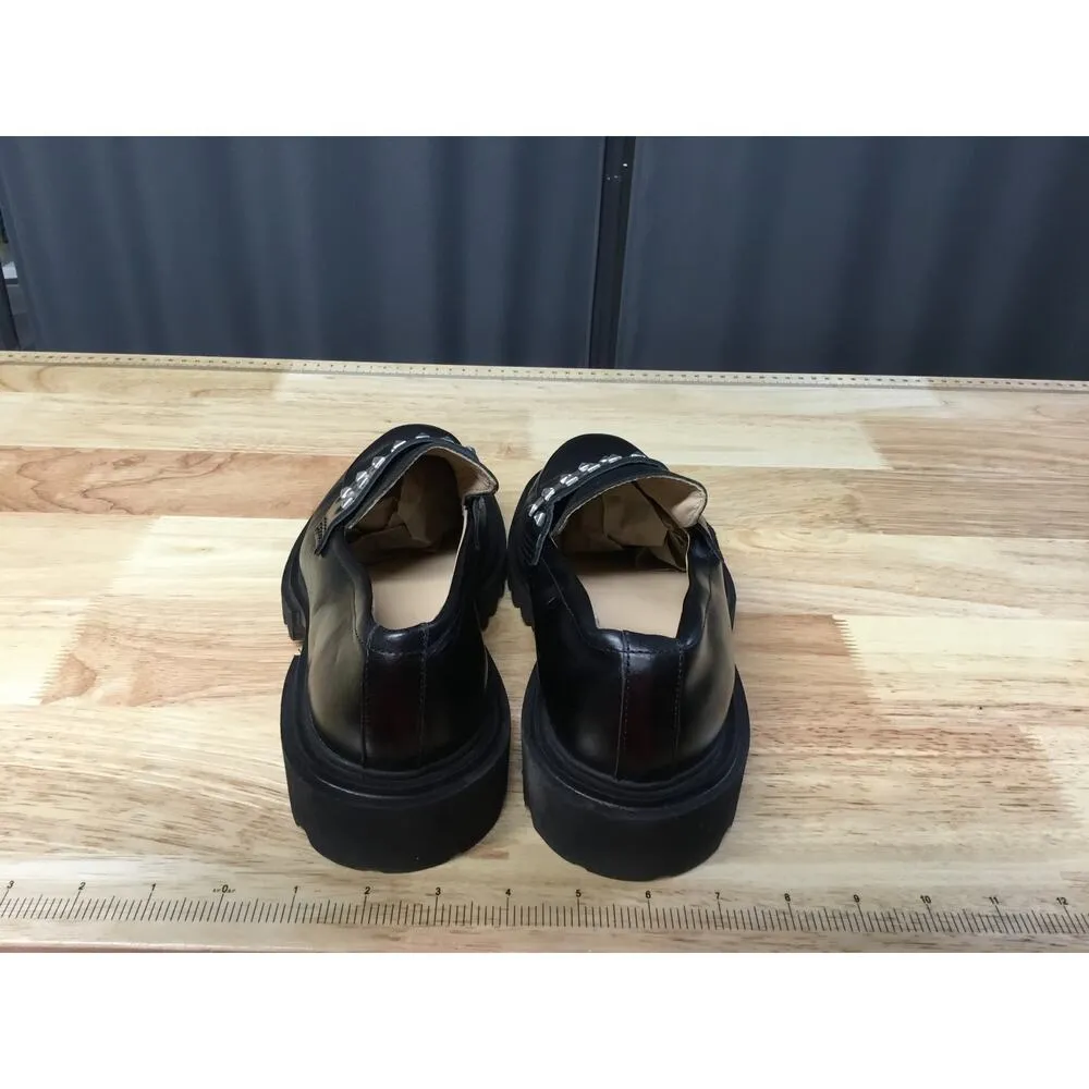 Allsaints Lola Flats Women's 8 Black Leather Slip-On Round Toe Studded Loafers - Image 3