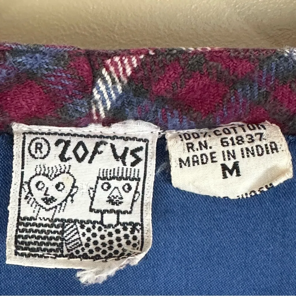 Vintage 2 Of Us Multicolor Patchwork Flannel Quilt Crop Top Jacket Medium 80s Blue - Image 2