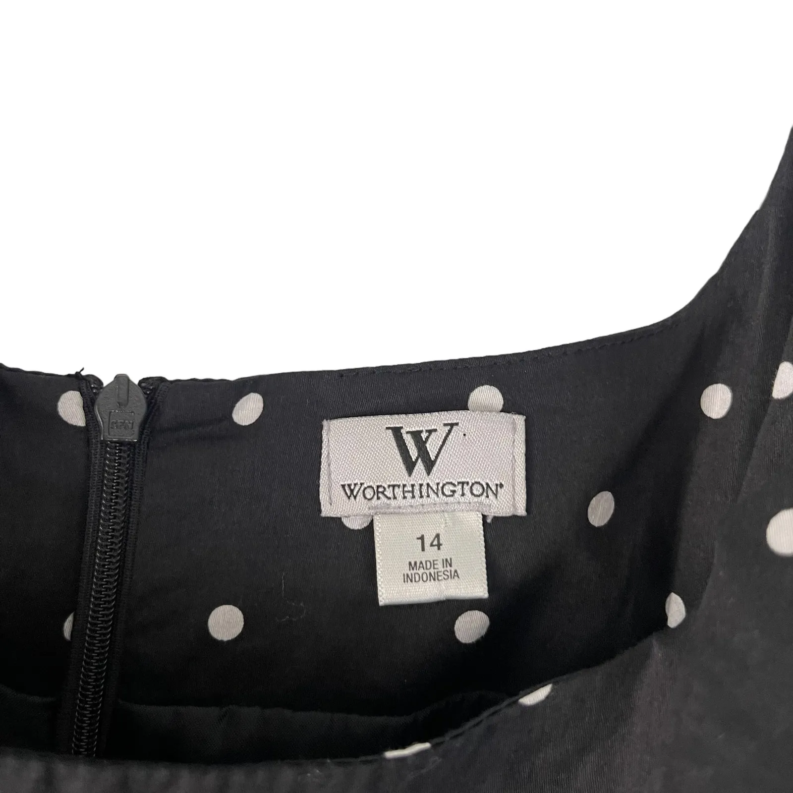 Worthington Size 14 XL Black White Polka Dot Rufle‎ Sleeve Black Dress - Image 8